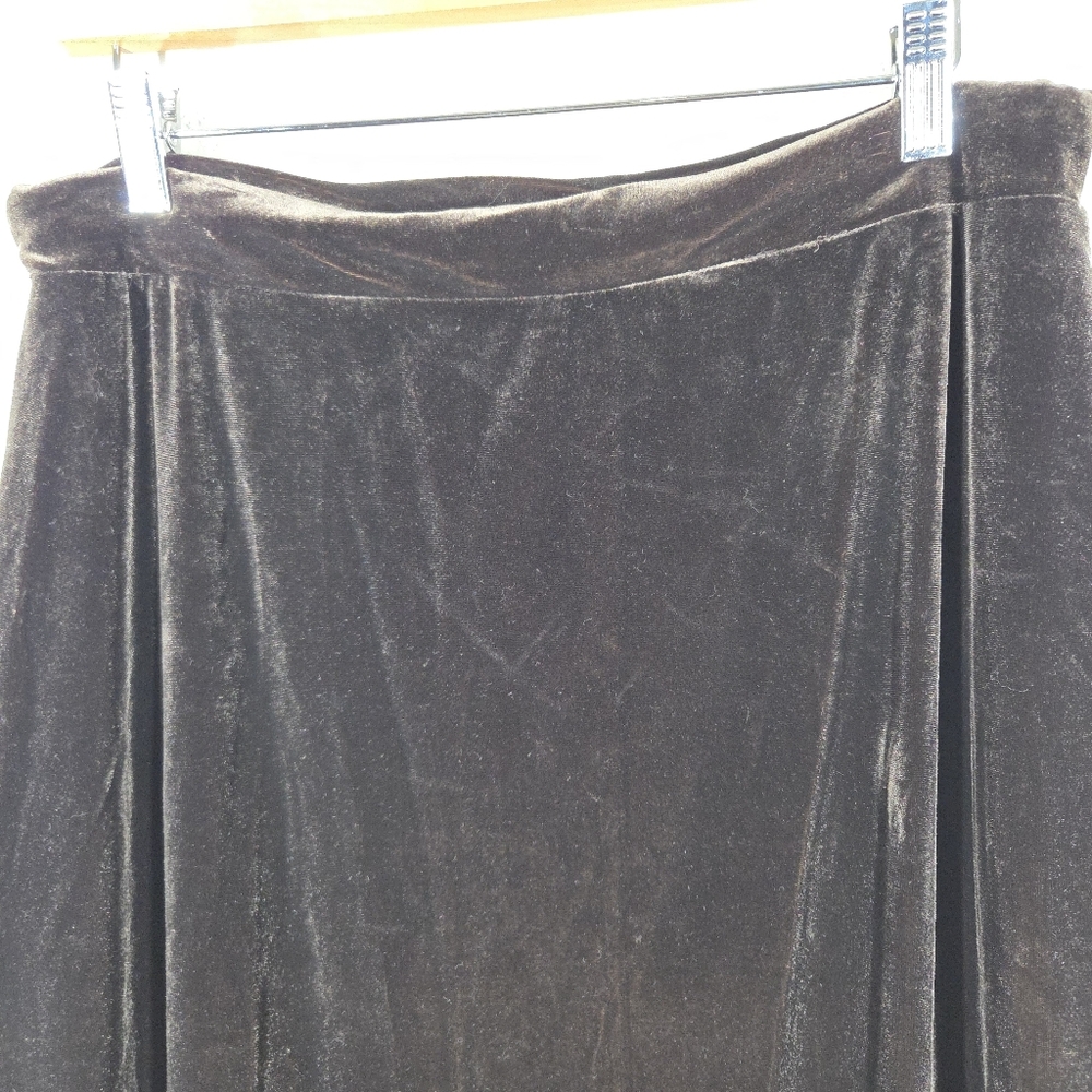 Vtg 90s Y2K Dark Chocolate Brown Velvet Maxi Skirt Pull On Grunge Whimsigoth XL - Picture 5 of 8